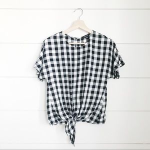 Black and white tie blouse